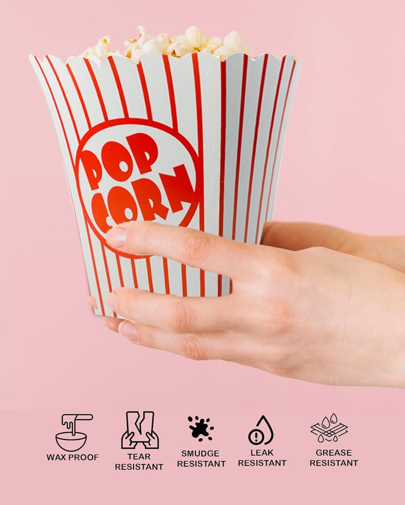 SEMOVU 50 Pack Popcorn Boxes Movie Night Popcorn Bags for Party Red and White Popcorn Bags for Popcorn Vintage Snack Box Concession and Carnival Party Supplies, Individual Popcorn Bucket Containers (50) - Image 5